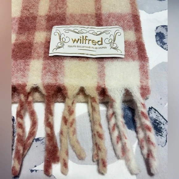 Aritzia Wilfred Twist Fringe Wool Blend Rectangular Warm Plaid Scarf One Size - Picture 8 of 10